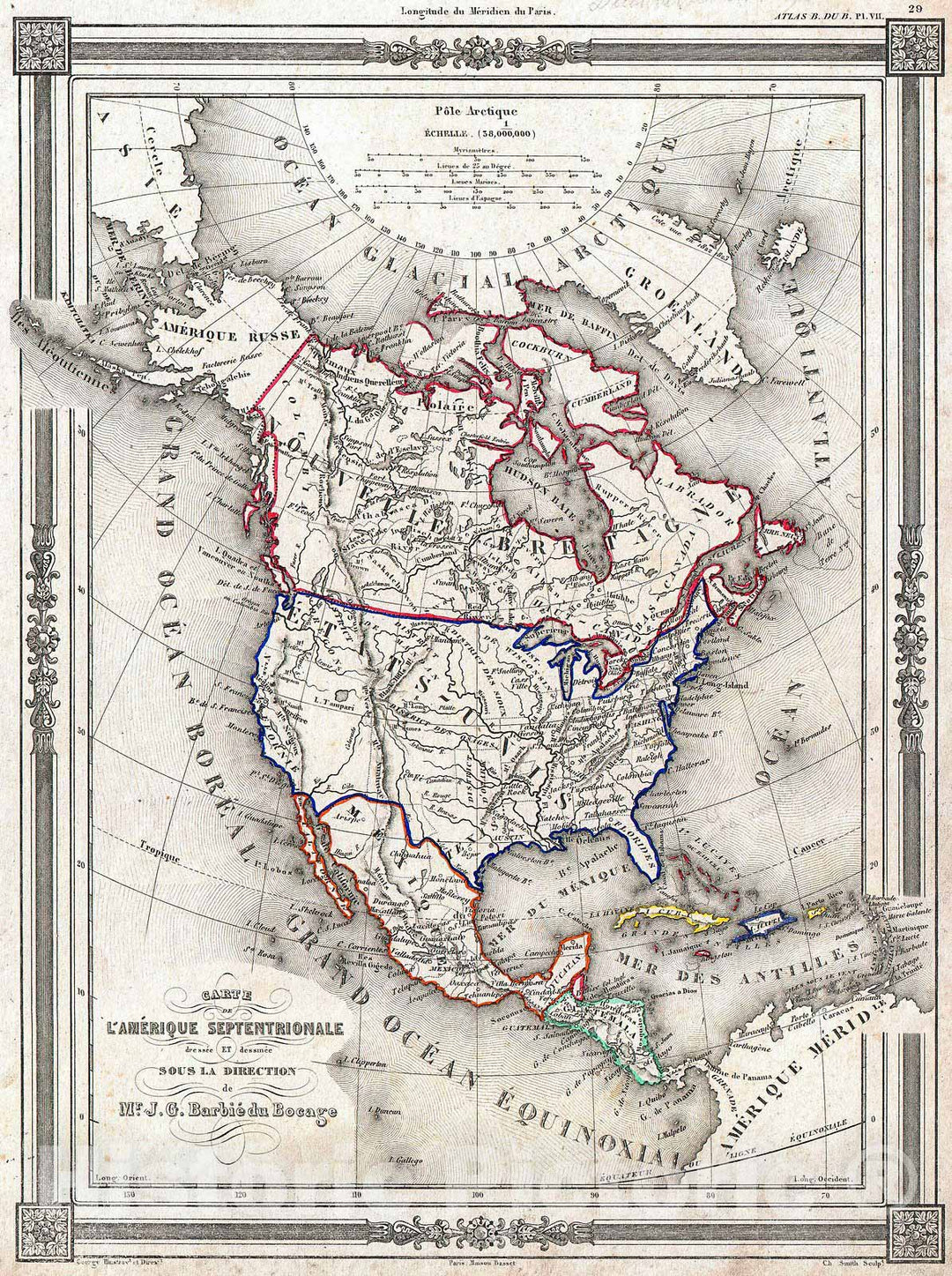 Historic Map : Bocage Map of North America , 1852, Vintage Wall Art