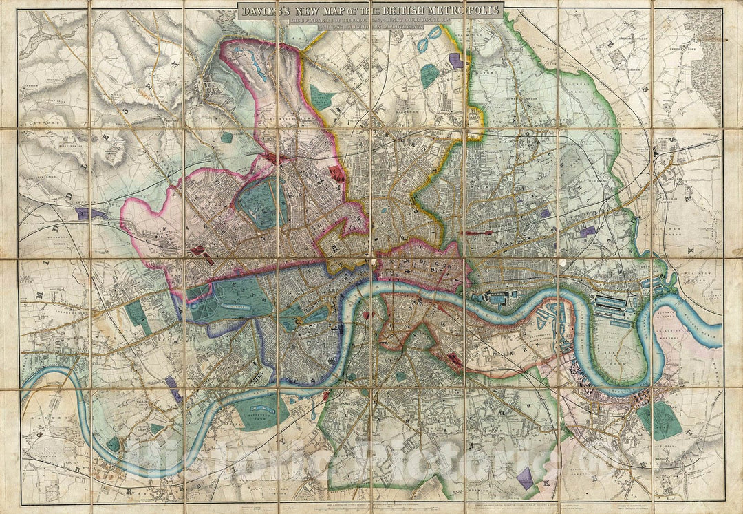 Historic Map : Davies Case Map or Pocket Map of London, England, 1852, Vintage Wall Art