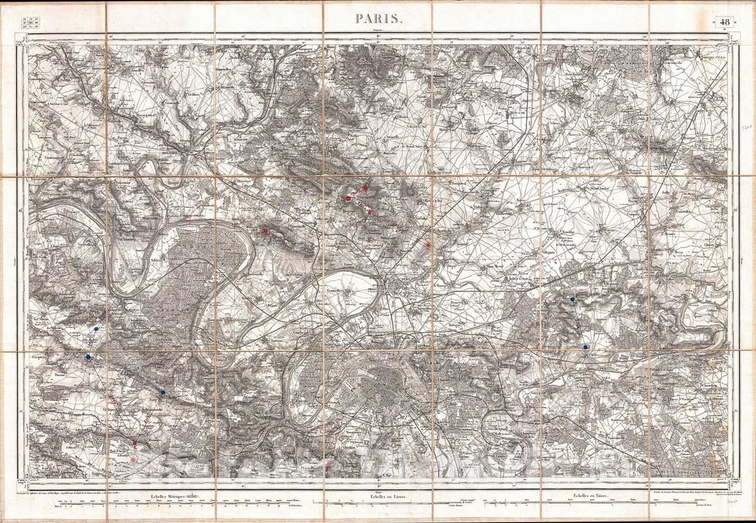 Historic Map : Depot de Guerre Map of Paris and its Environs, France, 1852, Vintage Wall Art