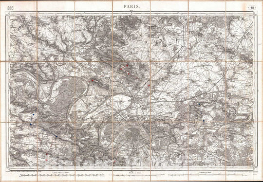 Historic Map : Depot de Guerre Map of Paris and its Environs, France, 1852, Vintage Wall Art