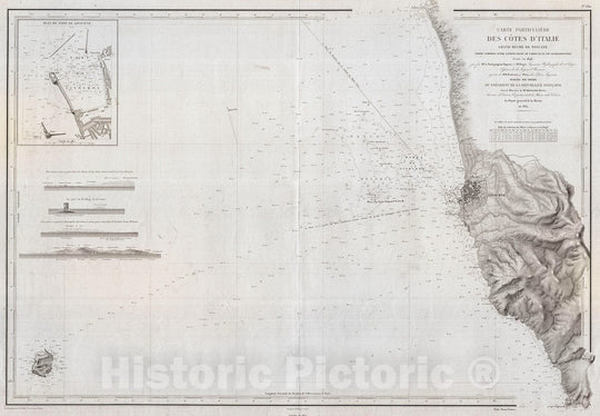 Historic Map : Depot de la Marine Nautical Chart or Map of Livorno, Tuscany, Italy, 1852, Vintage Wall Art