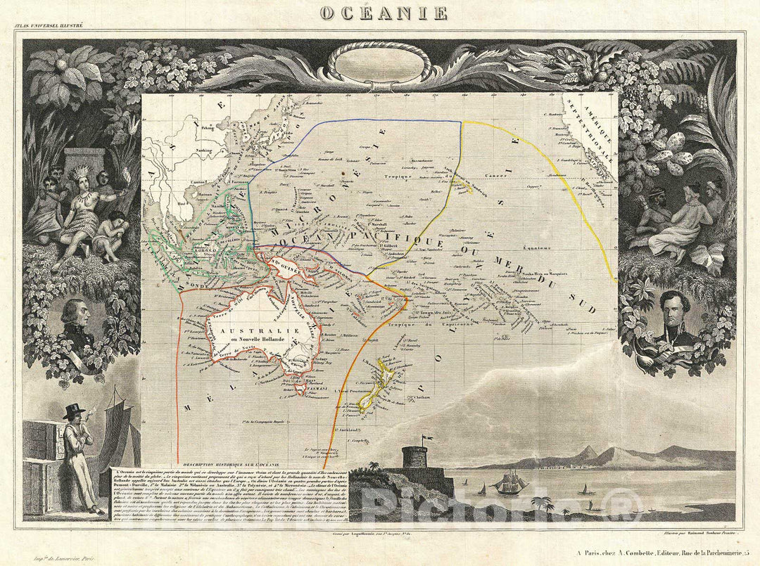 Historic Map : Levasseur Map of Australia and Polynesia (Oceanie), 1852, Vintage Wall Art