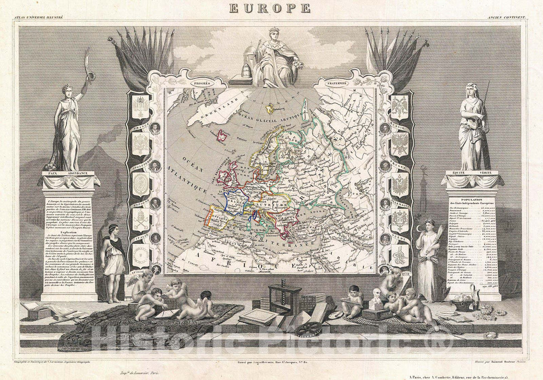 Historic Map : Levasseur Map of Europe, 1852, Vintage Wall Art