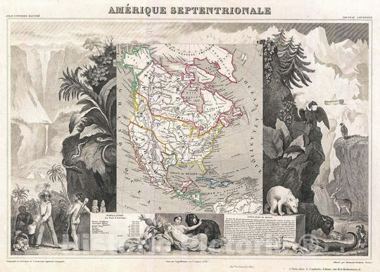 Historic Map : Levasseur Map of North America (w Republic of Texas), 1852, Vintage Wall Art