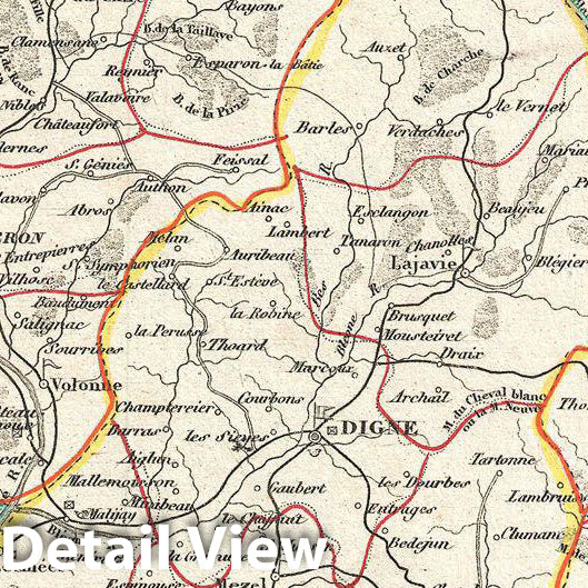 Historic Map : Levasseur Map of The Department BassesAlpes, France (Coteaux and Collines Rhodaniennes Region, 1852, Vintage Wall Art