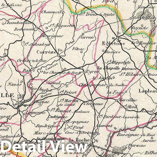 Historic Map : Levasseur Map of The Department Correze, France (Straw Wine Region), 1852, Vintage Wall Art