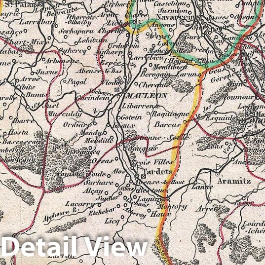 Historic Map : Levasseur Map of The Department Des Basses Pyrenees, France (Jurancon Wine Region), 1852, Vintage Wall Art