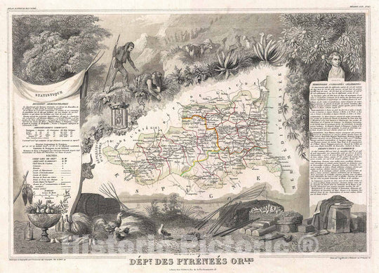 Historic Map : Levasseur Map of The Department Des Pyrenees Orientales, France (Muscat Wine Region), 1852, Vintage Wall Art