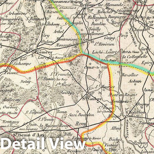 Historic Map : Levasseur Map of The Department De La Nievre, France (Burgundy or Bourgogne Wine Region), 1852, Vintage Wall Art