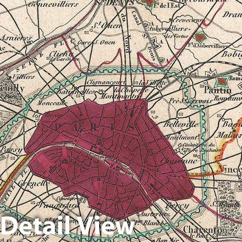 Historic Map : Levasseur Map of The Department de la Seine (Paris), 1852, Vintage Wall Art