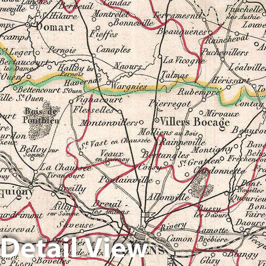 Historic Map : Levasseur Map of The Department De La Somme, France, 1852, Vintage Wall Art