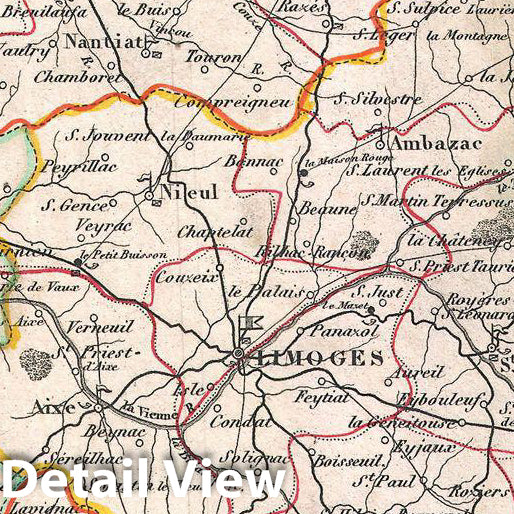 Historic Map : Levasseur Map of The Department De Le Haute Vienne, France (Limoge Porcelain Region), 1852, Vintage Wall Art