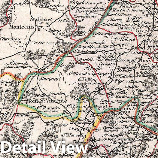 Historic Map : Levasseur Map of The Department De Saone Et Loire, France (Burgundy or Bourgogne Wine Region), 1852, Vintage Wall Art