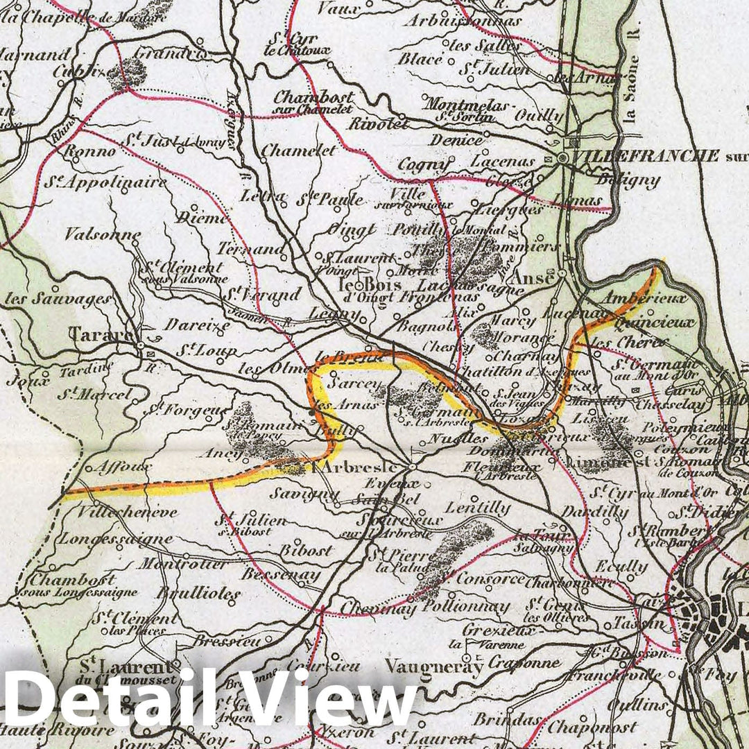 Historic Map : Levasseur Map of The Department Du Rhone, France (Beaujolais Wine Region), 1852, Vintage Wall Art