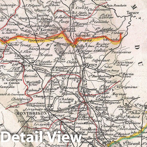 Historic Map : Levasseur Mpa of The Department De La Loire, France (Loire Valley Region), 1852, Vintage Wall Art