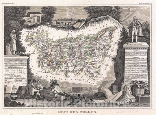 Historic Map : Levassuer Map of The Department Des Vosges, France, 1852, Vintage Wall Art