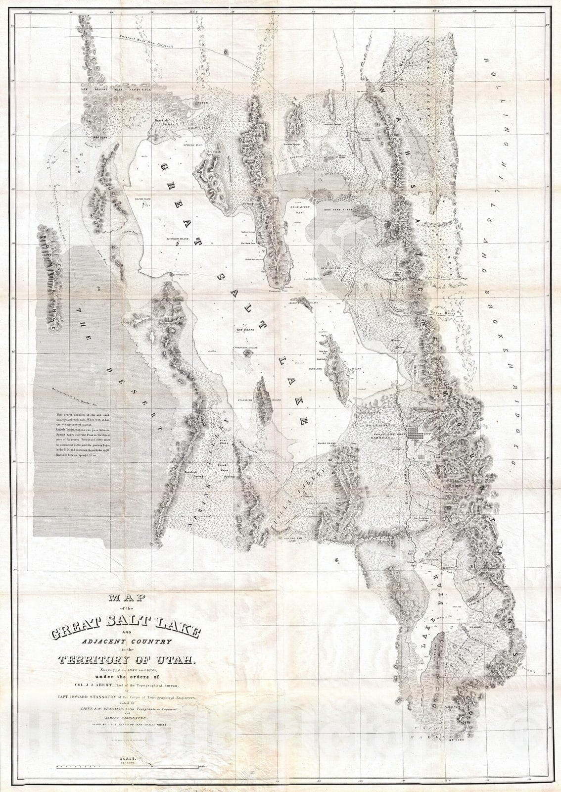 Historic Map : Stansbury Map of Utah and The Great Salt Lake, 1852, Vintage Wall Art