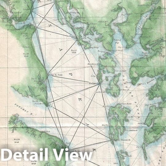 Historic Map : U.S. Coast Survey Chart or Map of The Chesapeake Bay and Delaware Bay, 1852, Vintage Wall Art