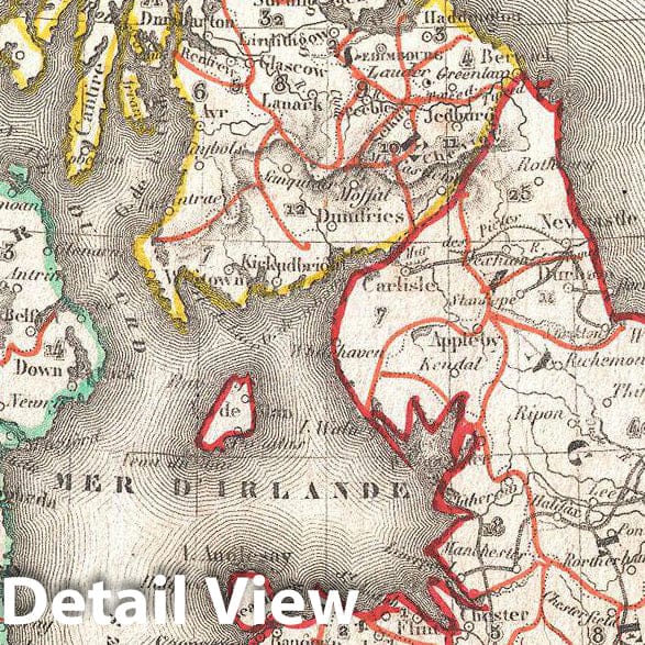 Historic Map : Vuillemin Map of The British Isles (England, Ireland, Scotland) , 1852, Vintage Wall Art