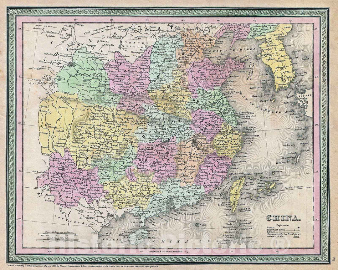 Historic Map : Mitchell Map of China , 1853, Vintage Wall Art