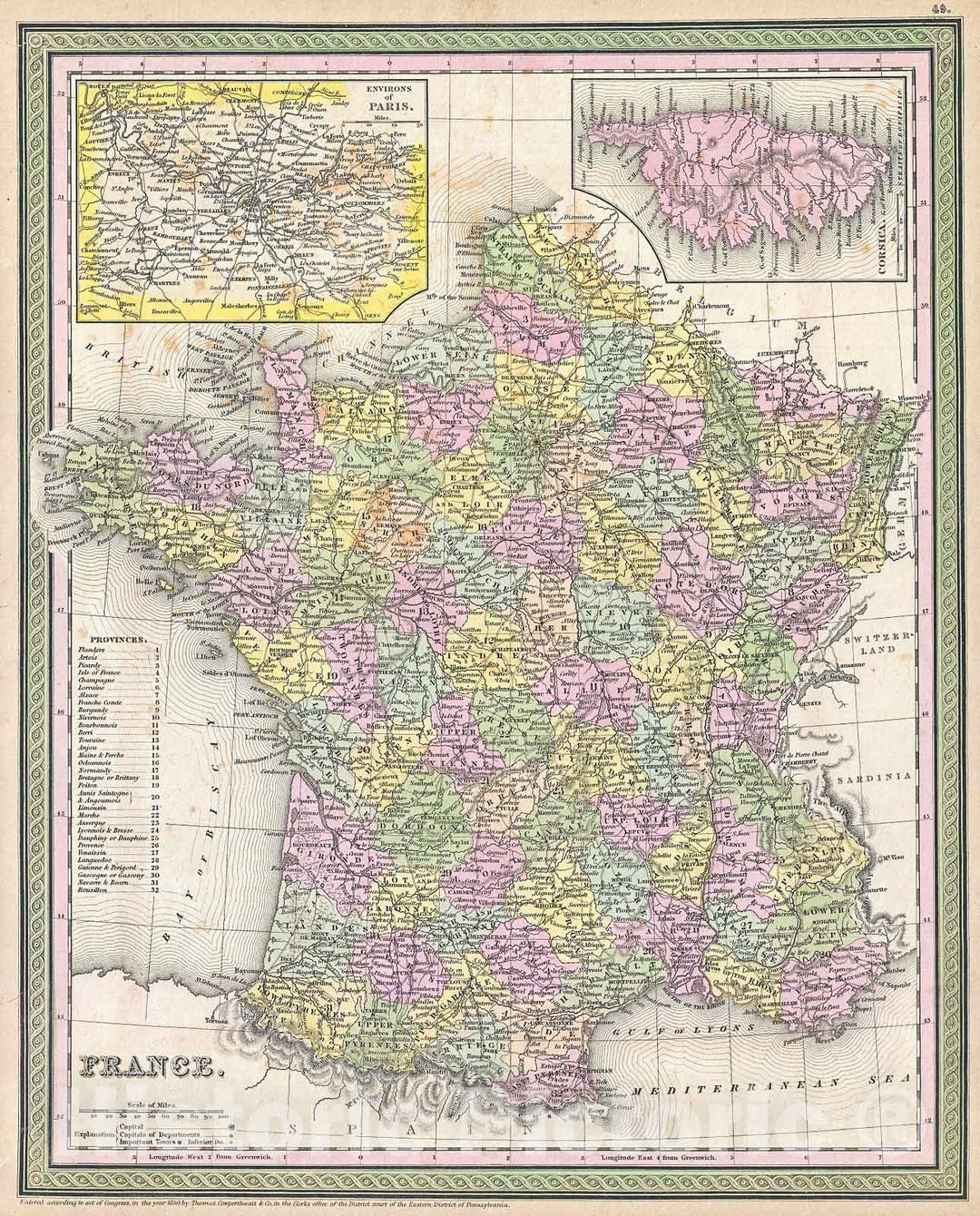 Historic Map : Mitchell Map of France, Version 2, 1853, Vintage Wall Art