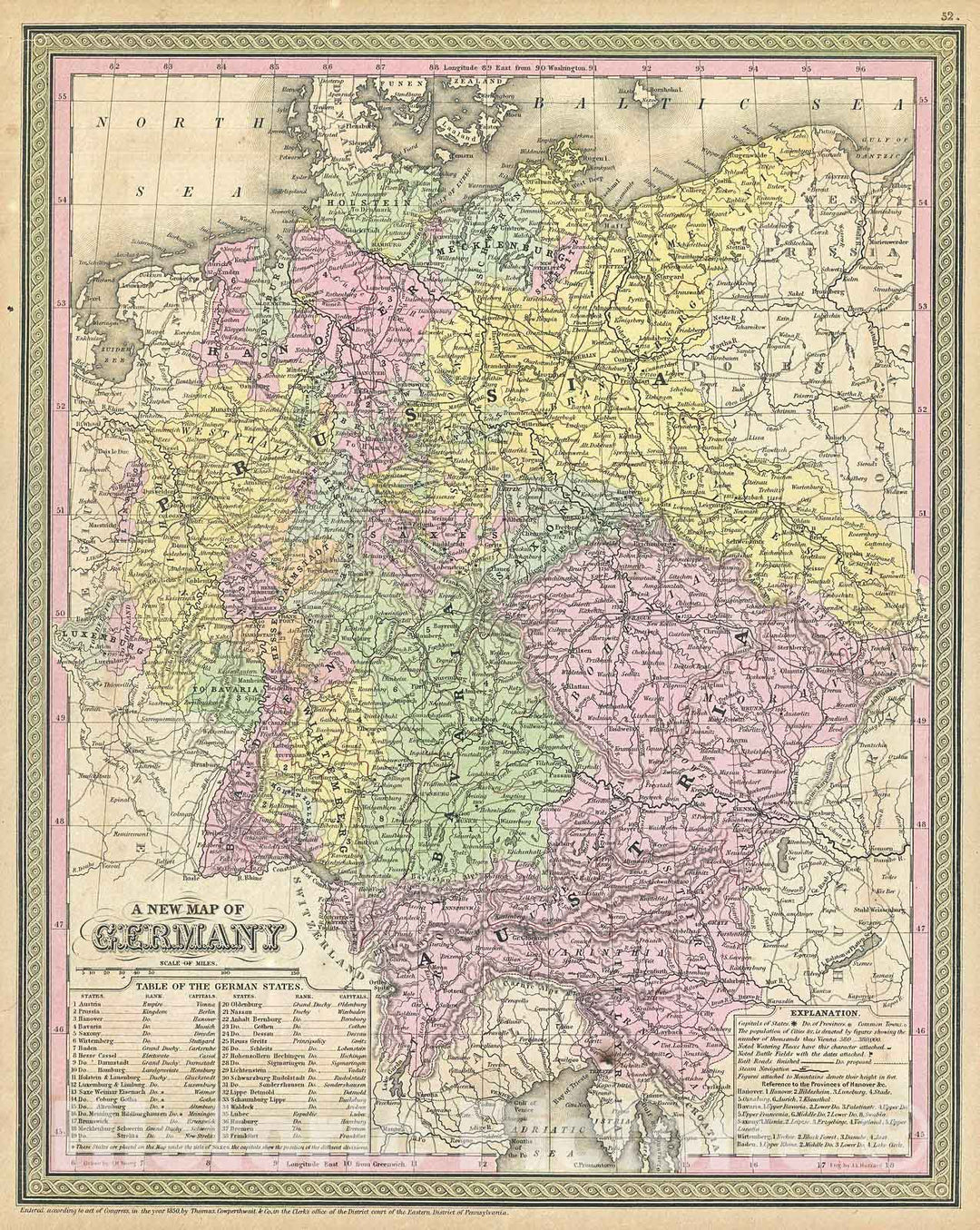 Historic Map : Mitchell Map of Germany, Version 2, 1853, Vintage Wall Art