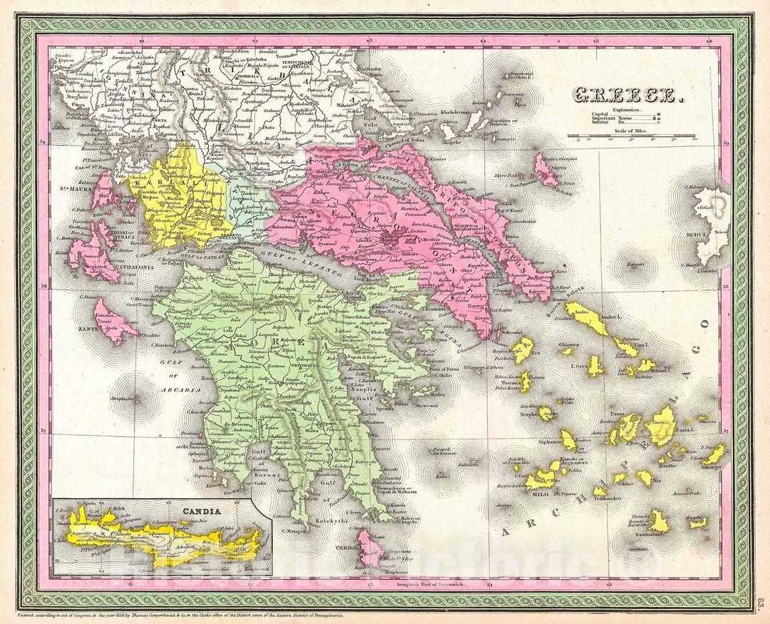 Historic Map : Mitchell Map of Greece , Version 2, 1853, Vintage Wall Art