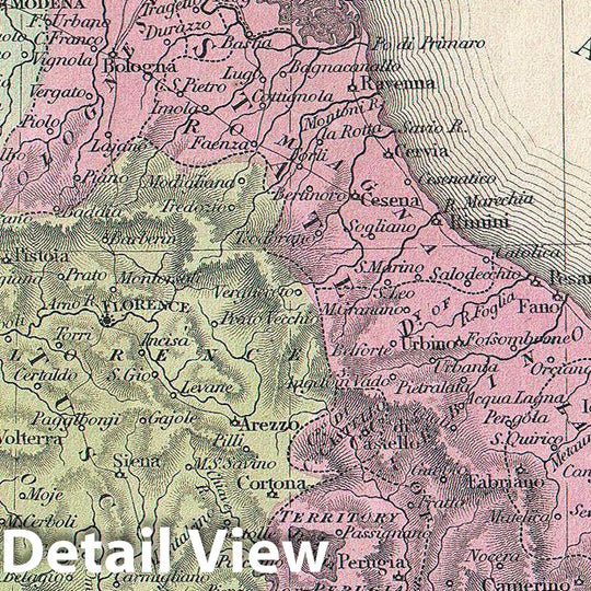 Historic Map : Mitchell Map of Northern Italy (Tuscany, Venice) , 1853, Vintage Wall Art