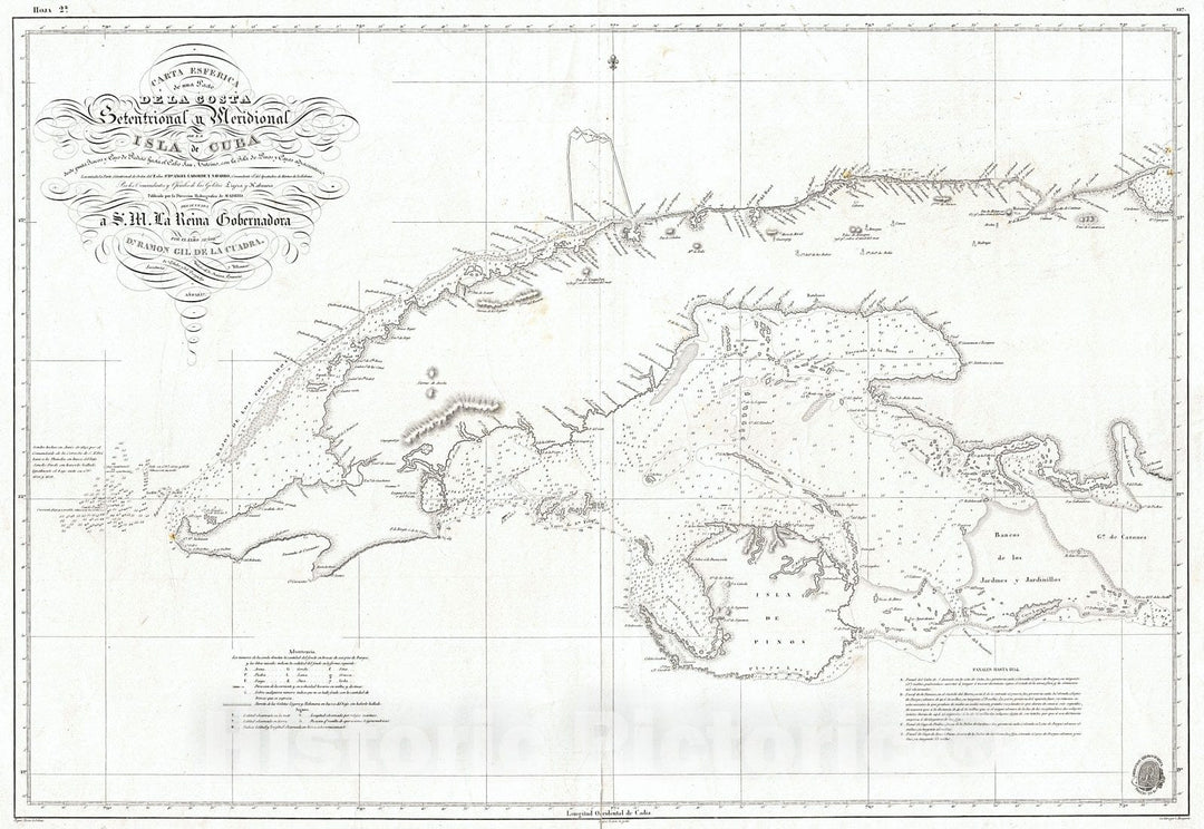 Historic Map : Hidrografica Nautical Chart of Map of Cuba, 1854, Vintage Wall Art