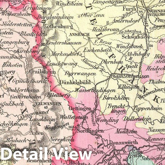 Historic Map : Colton Map of Bavaria, Wurtemberg and Baden, Germany , 1855, Vintage Wall Art