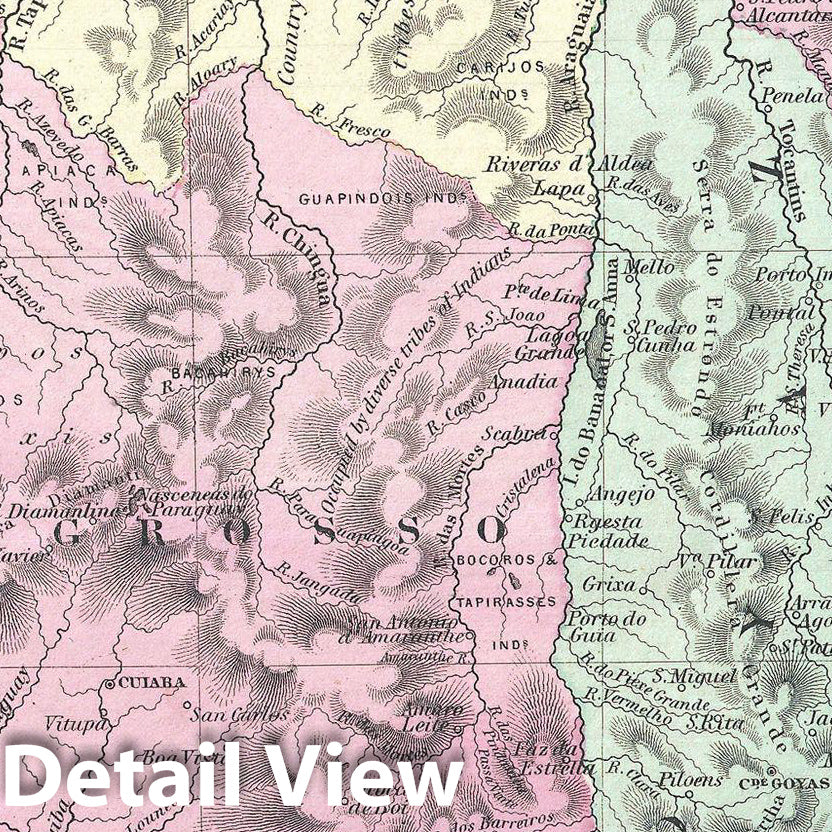 Historic Map : Colton Map of Brazil and Guyana, 1855, Vintage Wall Art