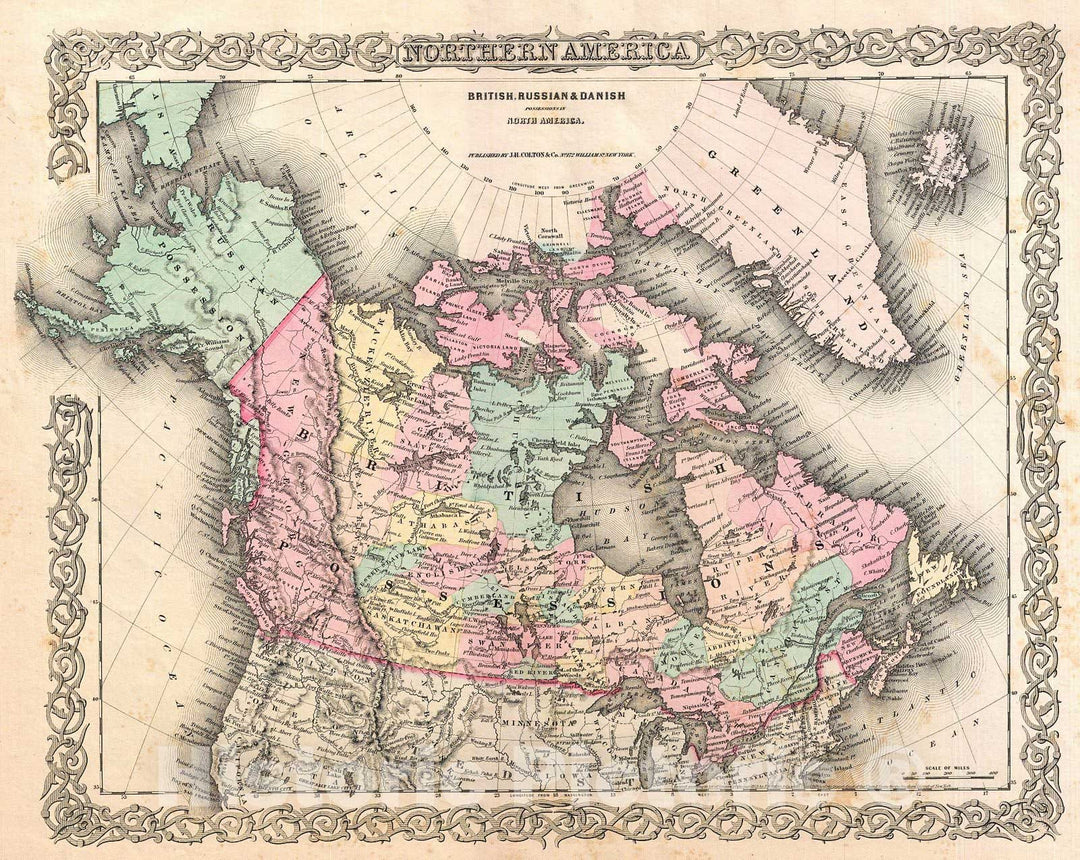 Historic Map : Colton Map of British North America or Canada , 1855, Vintage Wall Art