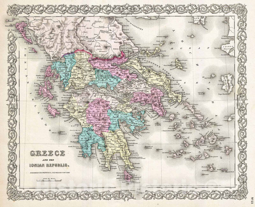 Historic Map : Colton Map of Greece , 1855, Vintage Wall Art