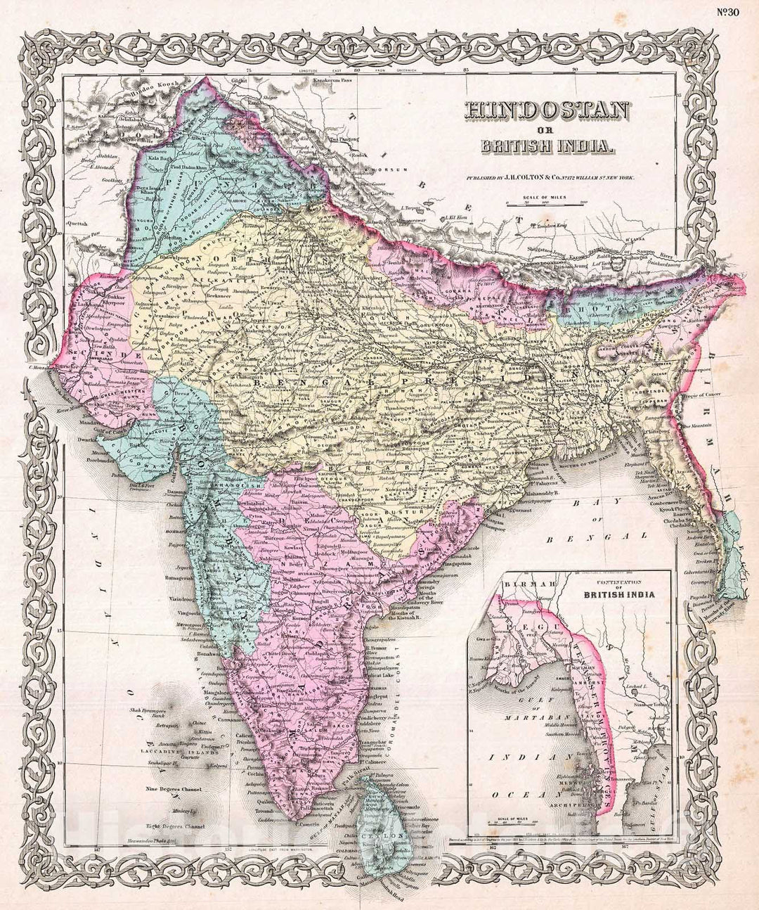 Historic Map : Colton Map of India , 1855, Vintage Wall Art