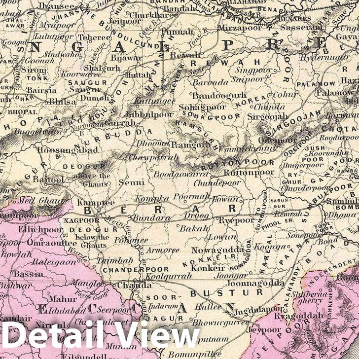 Historic Map : Colton Map of India , 1855, Vintage Wall Art