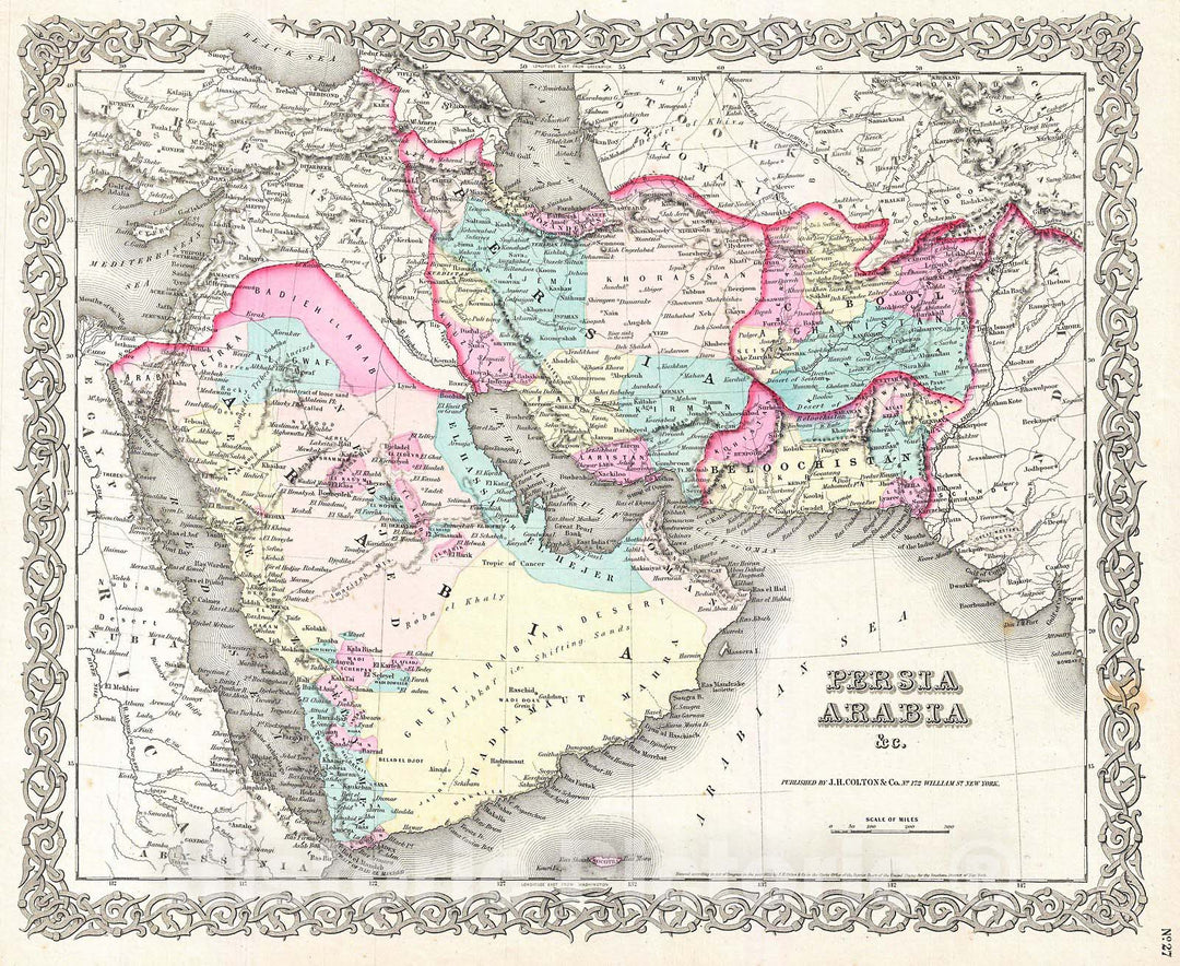 Historic Map : Colton Map of Persia, Afghanistan, and Arabia , 1855, Vintage Wall Art