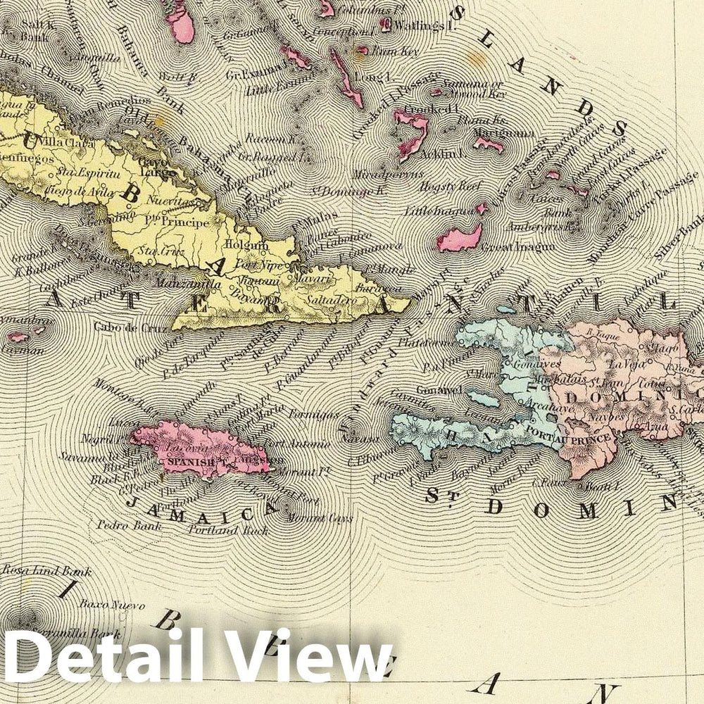 Historic Map : Colton Map of The West Indies, 1855, Vintage Wall Art