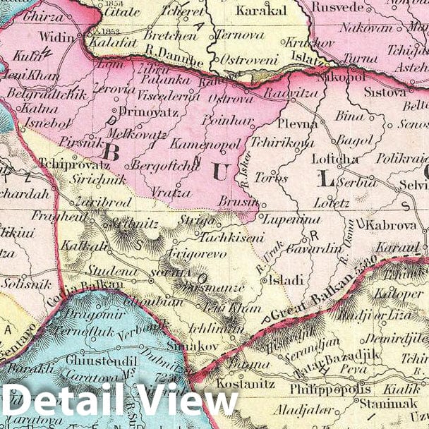 Historic Map : Colton Map of Turkey in Europe, Macedonia, and The Balkans , 1855, Vintage Wall Art