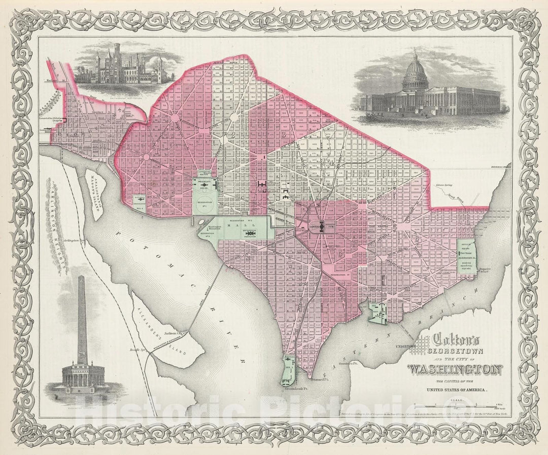 Historic Map : Colton Map of Washington D.C. , 1855, Vintage Wall Art