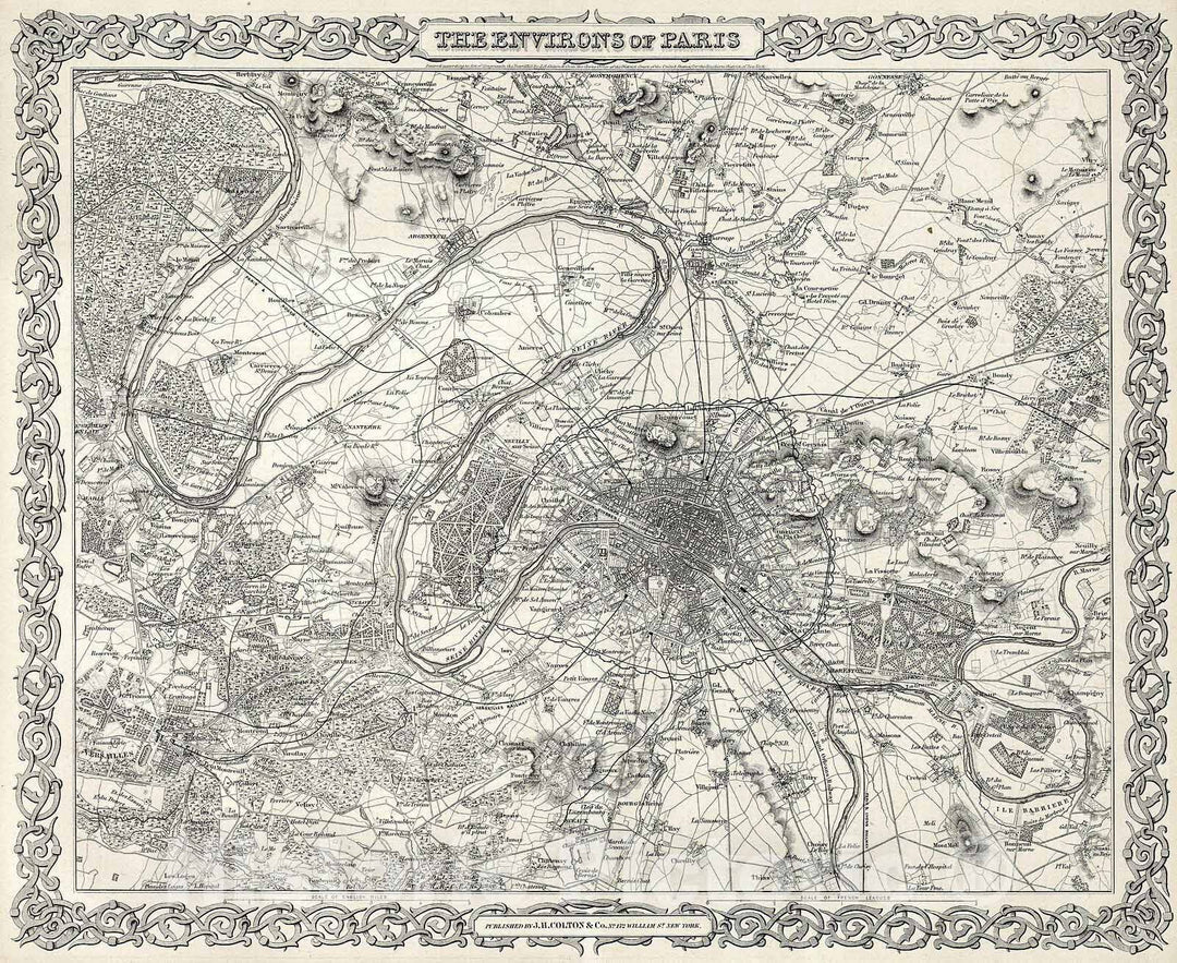 Historic Map : Colton Map or City Plan of Paris, France , 1855, Vintage Wall Art