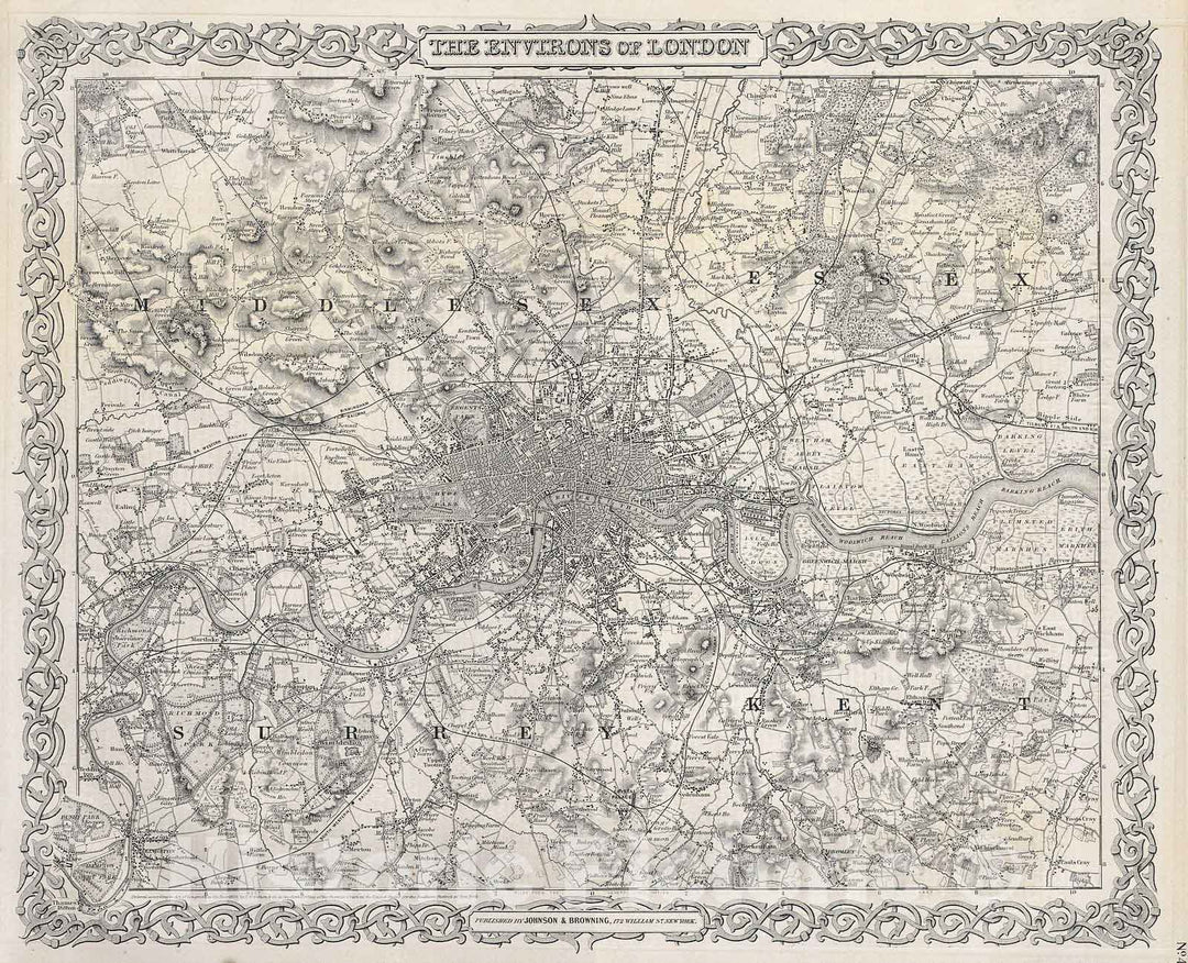 Historic Map : Colton Map or Plan of London, England , 1855, Vintage Wall Art