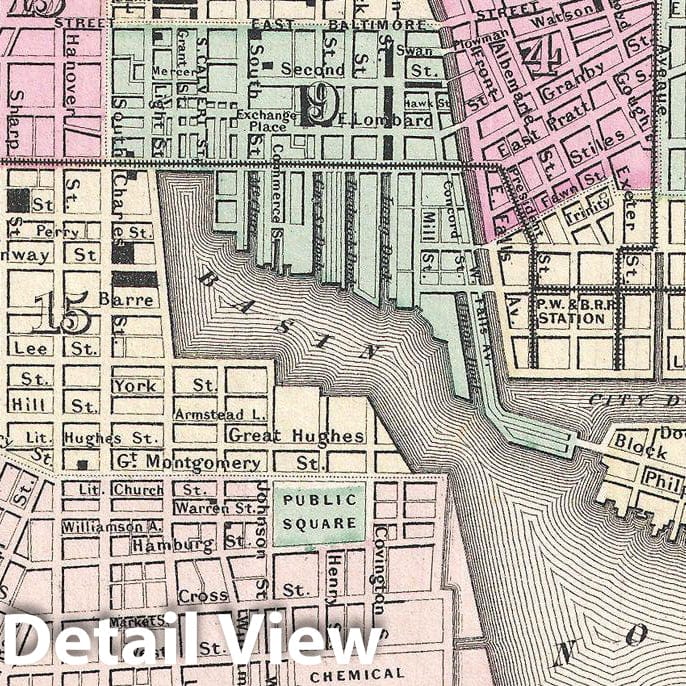 Historic Map : Colton Plan or Map of Baltimore, Maryland, 1855, Vintage Wall Art