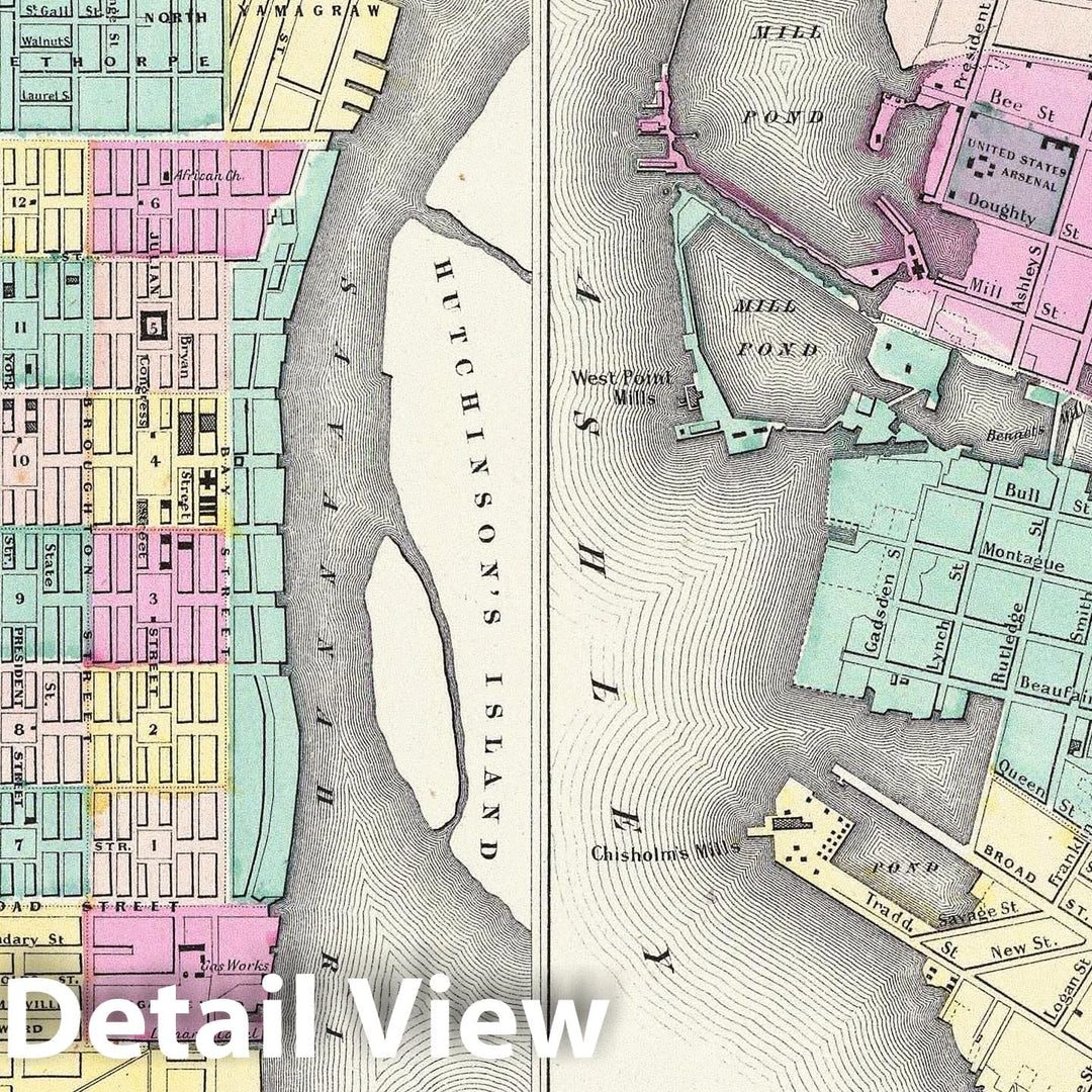 Historic Map : Colton Plan or Map of Charleston, South Carolina and Savannah, Georgia, 1855, Vintage Wall Art