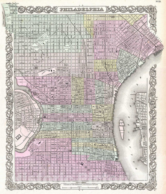 Historic Map : Colton Plan or Map of Philadelphia, Pennsylvania , 1855, Vintage Wall Art