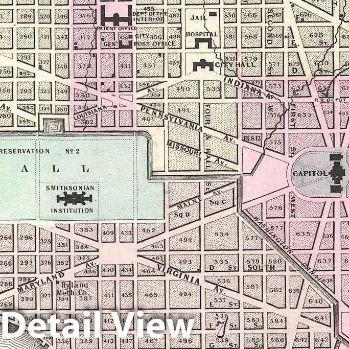 Historic Map : Colton Plan or Map of Washington D.C. , 1855, Vintage Wall Art