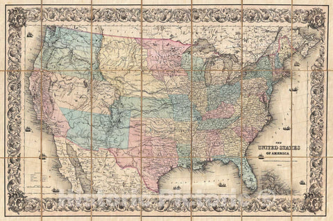 Historic Map : Colton Pocket Map of The United States, 1855, Vintage Wall Art