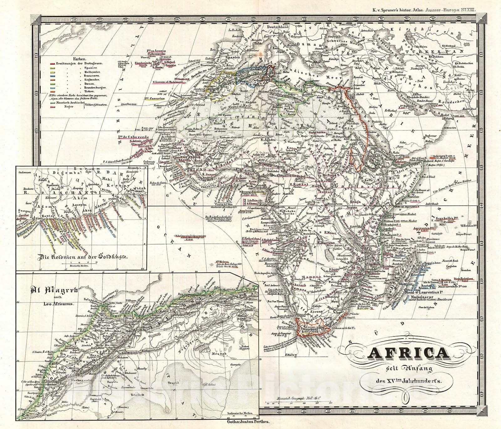 Historic Map : Spruner Map of Africa Since The Beginning of The 15th Century , 1855, Vintage Wall Art