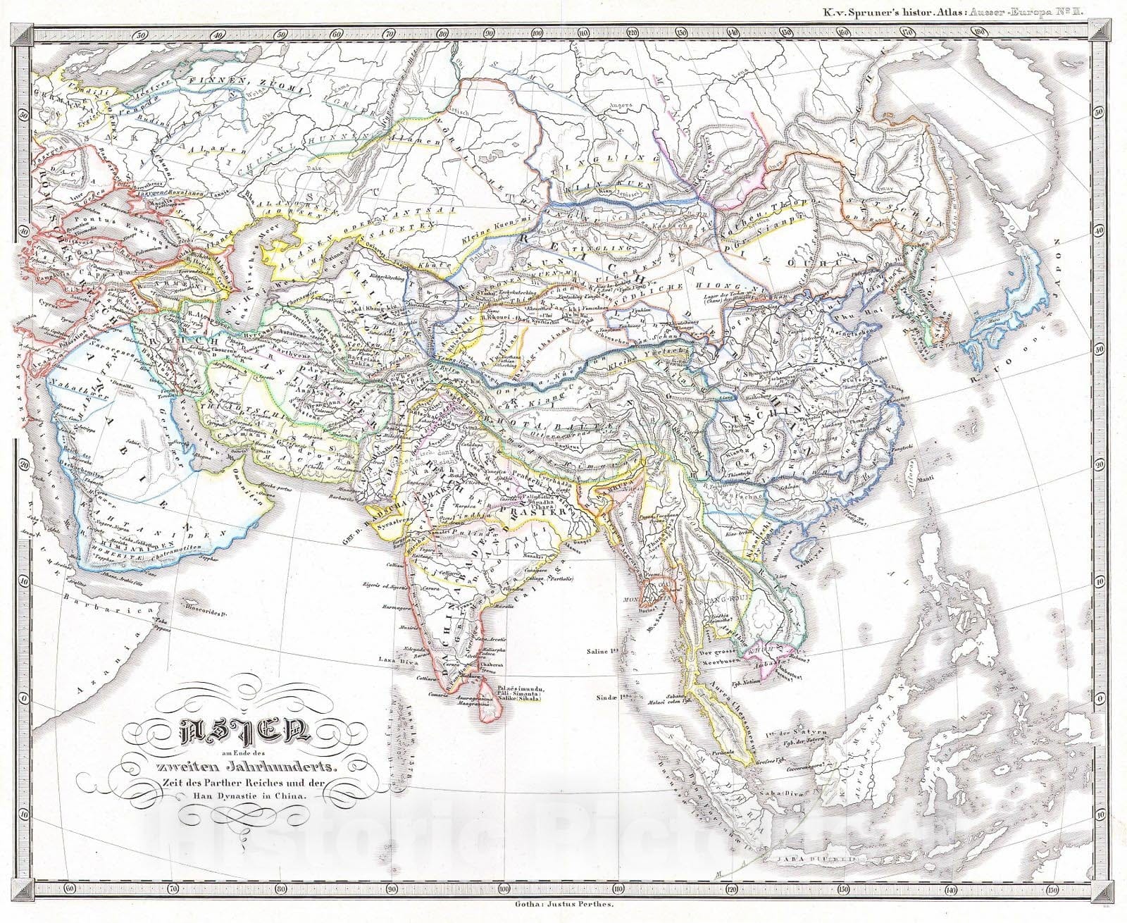 Historic Map : Spruner Map of Asia at The end of The 2nd Century (Han China) , 1855, Vintage Wall Art