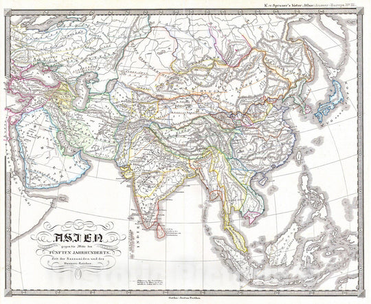 Historic Map : Spruner Map of Asia in The 5th Century (Sassanid Empire) , 1855, Vintage Wall Art