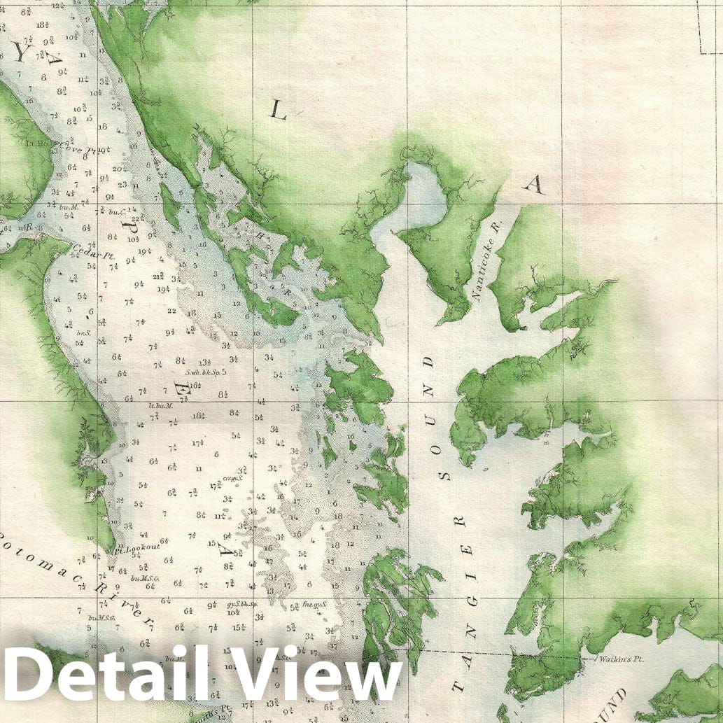 Historic Map : U.S. Coast Survey Chart or Map of Chesapeake Bay and Delaware Bay, Version 2, 1855, Vintage Wall Art